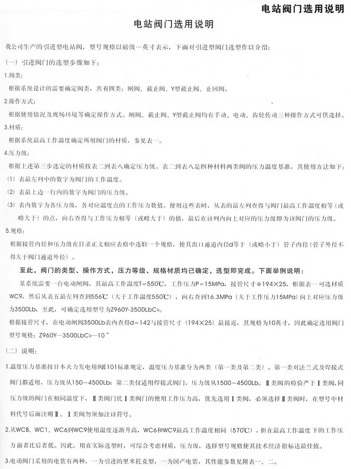 電站閥門(mén)選用說(shuō)明